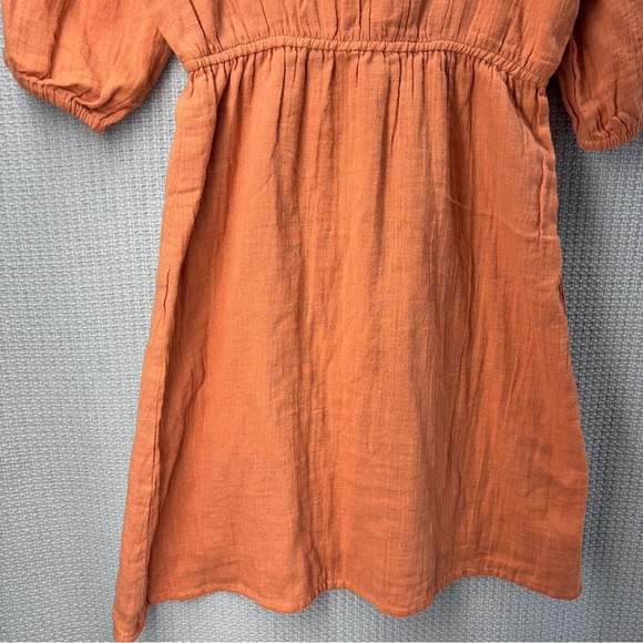NWT Sim & Sam Orange 100% Cotton Mini Dress Sz L Peasant Boho Puff Short Sleeved - Picture 4 of 8